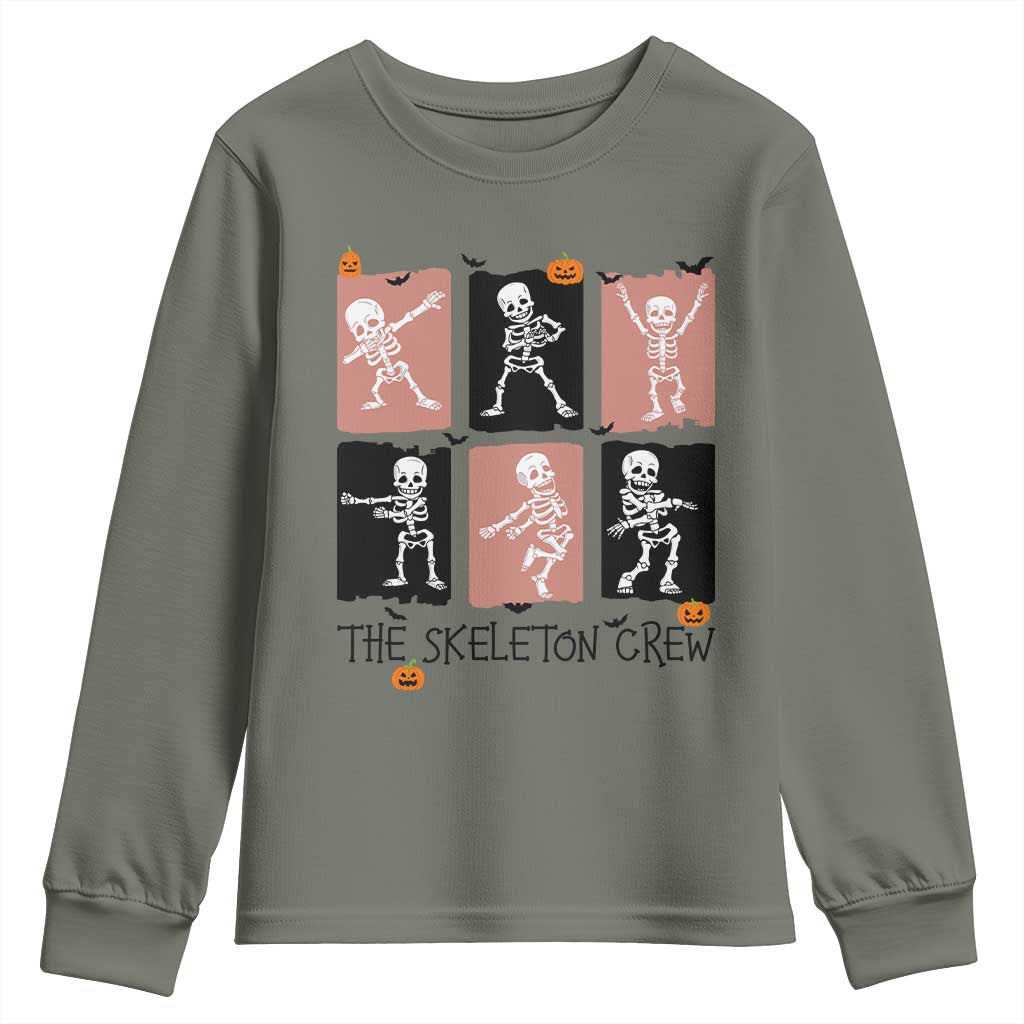Funny The Skeleton Crew Youth Sweatshirt Dancing Skeletons Halloween For Boys Girl Kids TS12 Military Green Print Your Wear