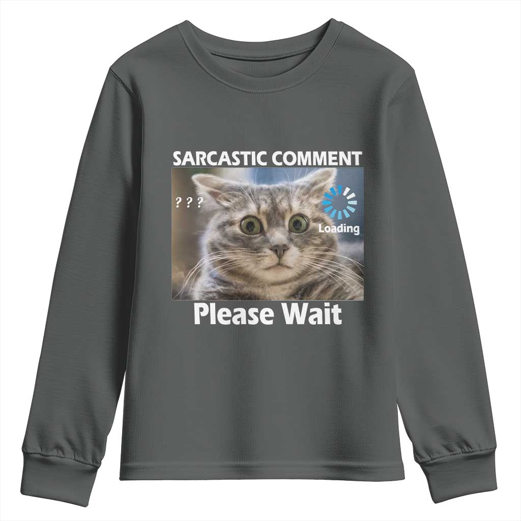 Sarcastic Comment Loading Please Wait Youth Sweatshirt Funny Cat Meme Gift TS12 Dark Heather Print Your Wear