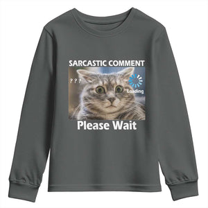 Sarcastic Comment Loading Please Wait Youth Sweatshirt Funny Cat Meme Gift TS12 Dark Heather Print Your Wear