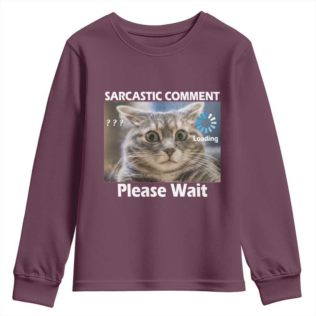 Sarcastic Comment Loading Please Wait Youth Sweatshirt Funny Cat Meme Gift TS12 Maroon Print Your Wear