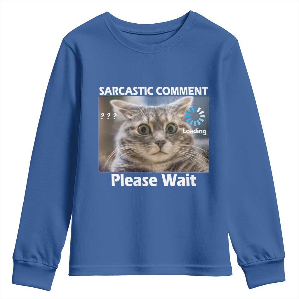 Sarcastic Comment Loading Please Wait Youth Sweatshirt Funny Cat Meme Gift TS12 Royal Blue Print Your Wear