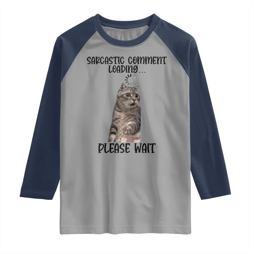 Funny Cat Meme Sarcastic Raglan Shirt Sarcastic Comment Loading TS12 Sport Gray Navy Print Your Wear