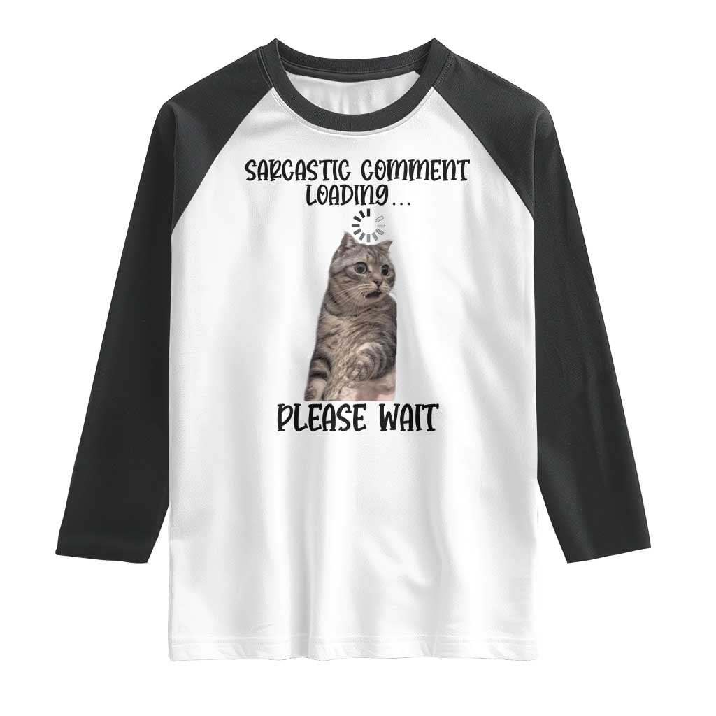Funny Cat Meme Sarcastic Raglan Shirt Sarcastic Comment Loading TS12 White Black Print Your Wear