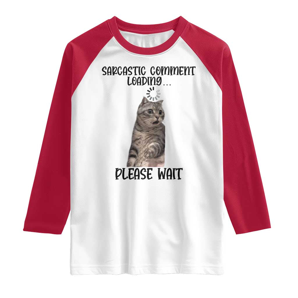 Funny Cat Meme Sarcastic Raglan Shirt Sarcastic Comment Loading TS12 White Red Print Your Wear