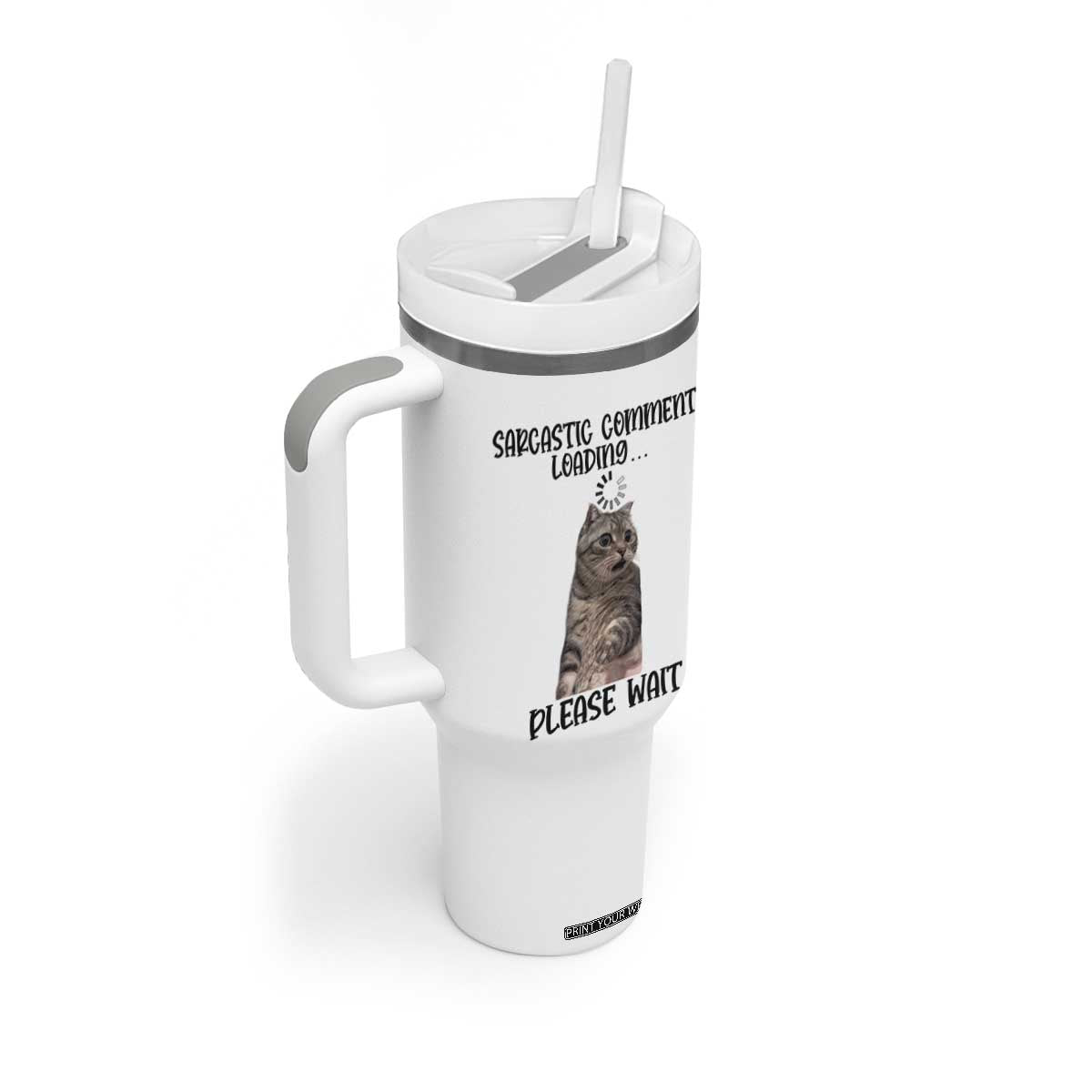 Funny Cat Meme Sarcastic Tumbler With Handle Sarcastic Comment Loading TS12 Print Your Wear