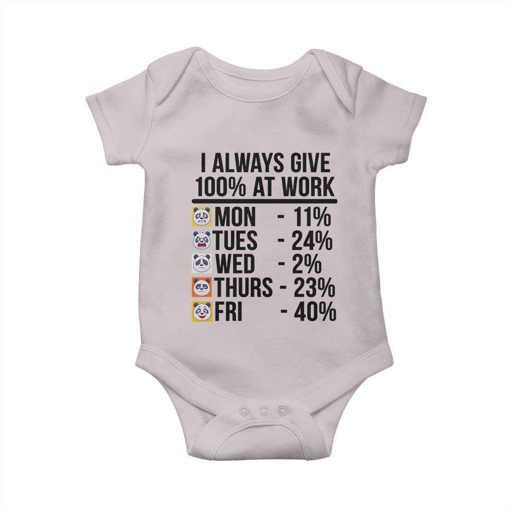 I Always Give 100% At Work Baby Onesie Funny Panda Office Mood TS12 Ice Gray Print Your Wear