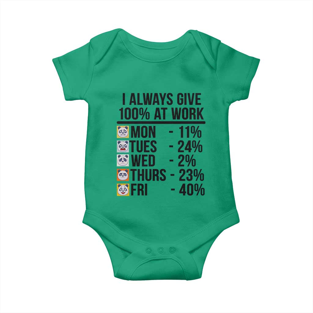 I Always Give 100% At Work Baby Onesie Funny Panda Office Mood TS12 Irish Green Print Your Wear