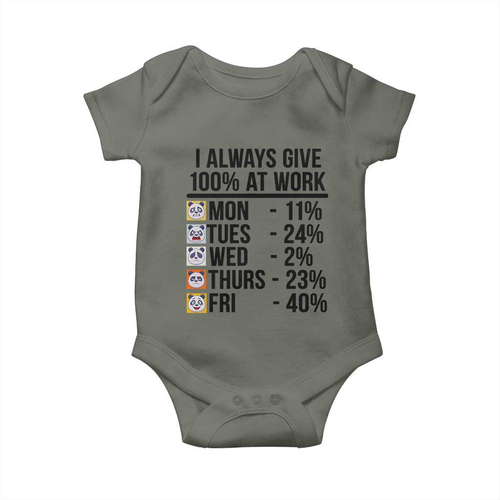 I Always Give 100% At Work Baby Onesie Funny Panda Office Mood TS12 Military Green Print Your Wear