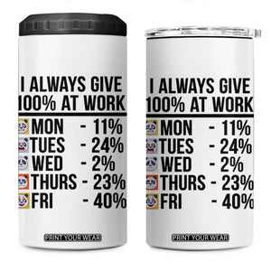I Always Give 100% At Work 4 in 1 Can Cooler Tumbler Funny Panda Office Mood TS12 One Size: 16 oz White Print Your Wear