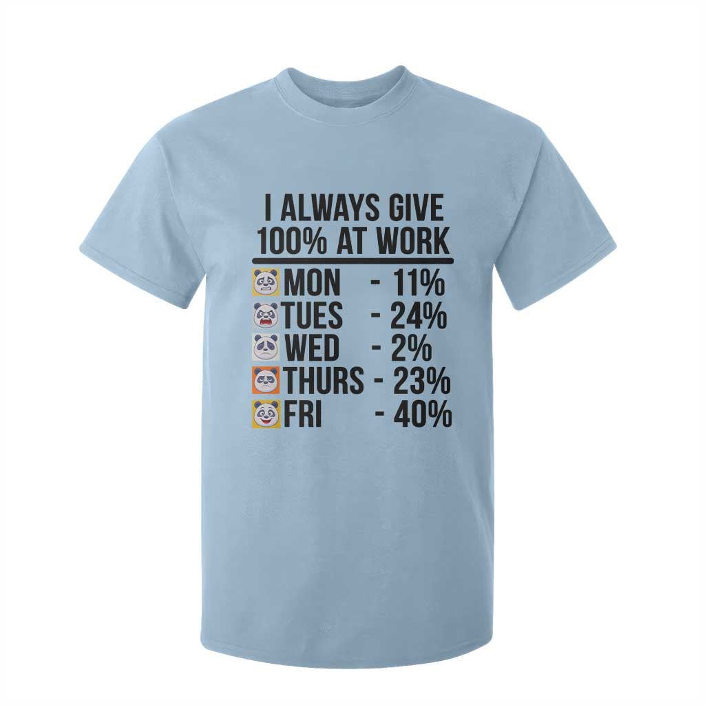 I Always Give 100% At Work T Shirt For Kid Funny Panda Office Mood TS12 Light Blue Print Your Wear