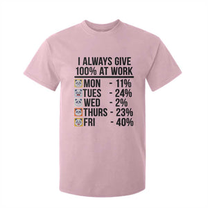 I Always Give 100% At Work T Shirt For Kid Funny Panda Office Mood TS12 Light Pink Print Your Wear