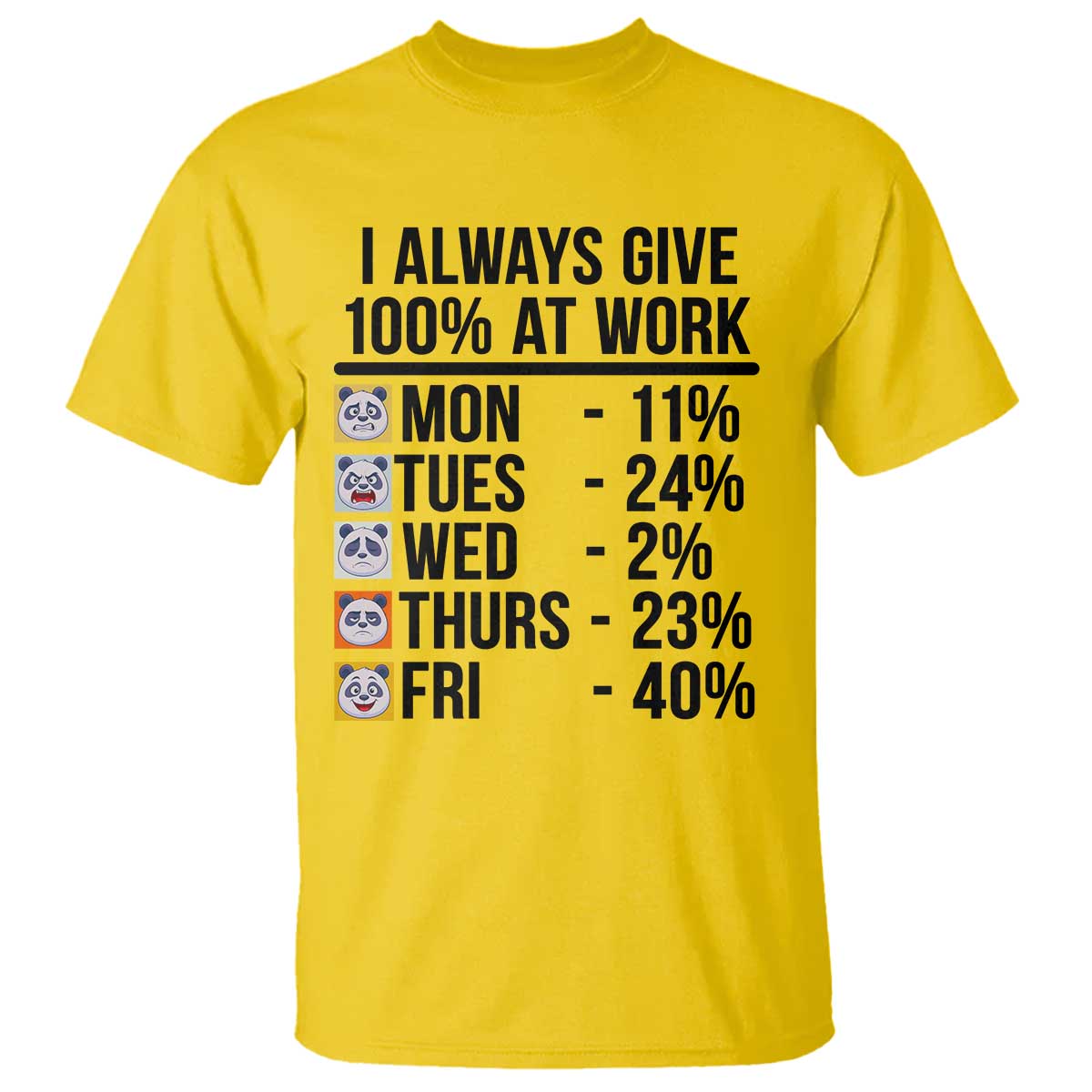 I Always Give 100% At Work T Shirt Funny Panda Office Mood TS12 Daisy Print Your Wear