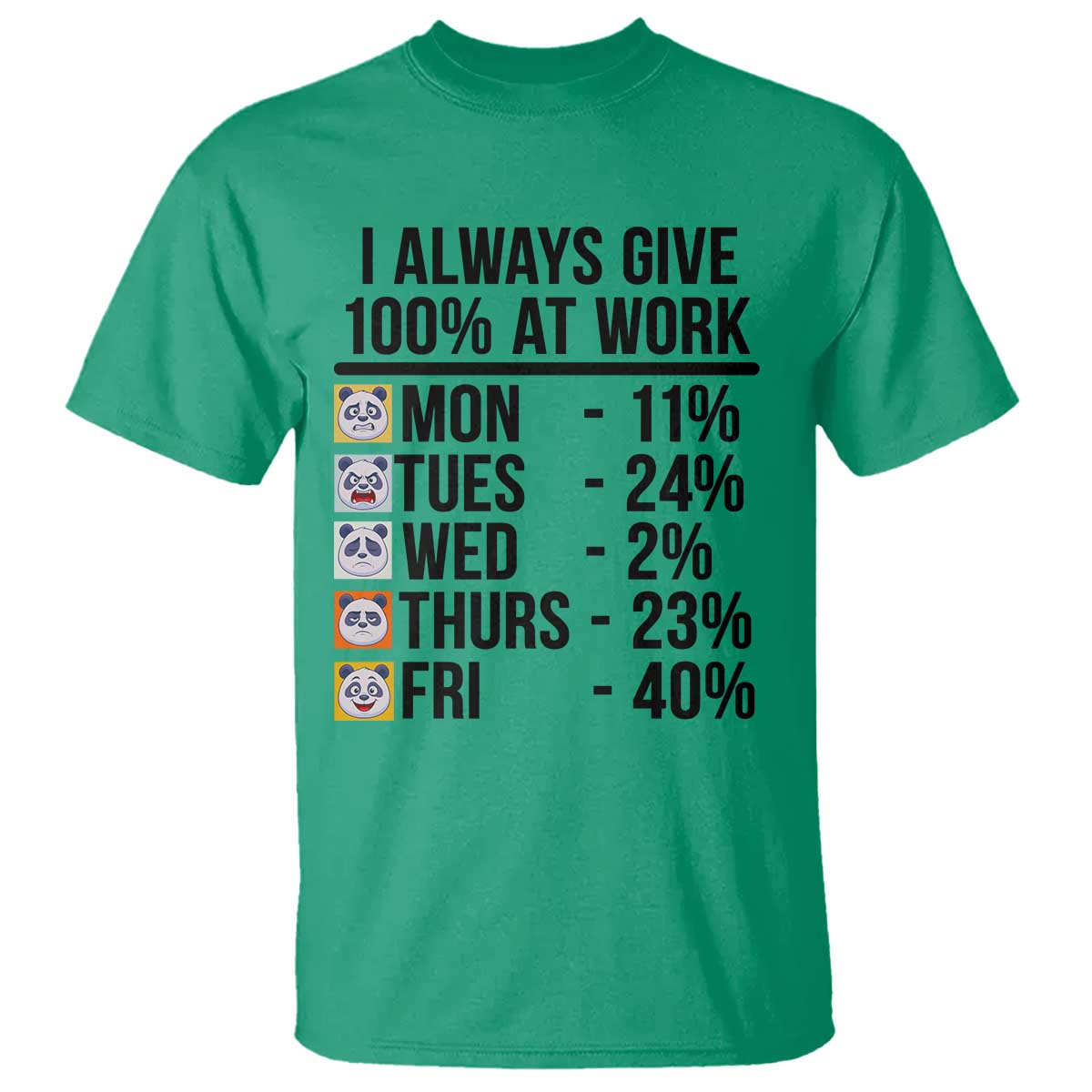 I Always Give 100% At Work T Shirt Funny Panda Office Mood TS12 Irish Green Print Your Wear