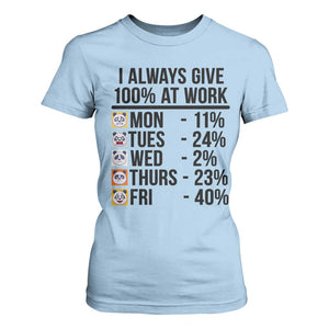 I Always Give 100% At Work T Shirt For Women Funny Panda Office Mood TS12 Light Blue Print Your Wear