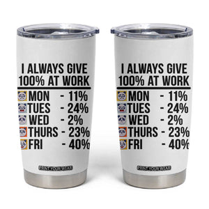 I Always Give 100% At Work Tumbler Cup Funny Panda Office Mood TS12 White Print Your Wear