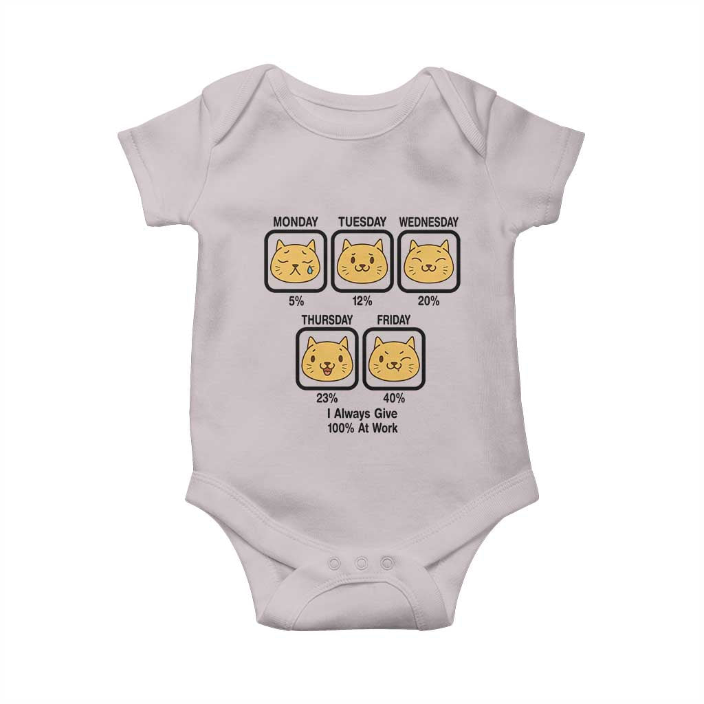 Funny Cat Office Mood Baby Onesie I Always Give 100% At Work Quote TS12 Ice Gray Print Your Wear