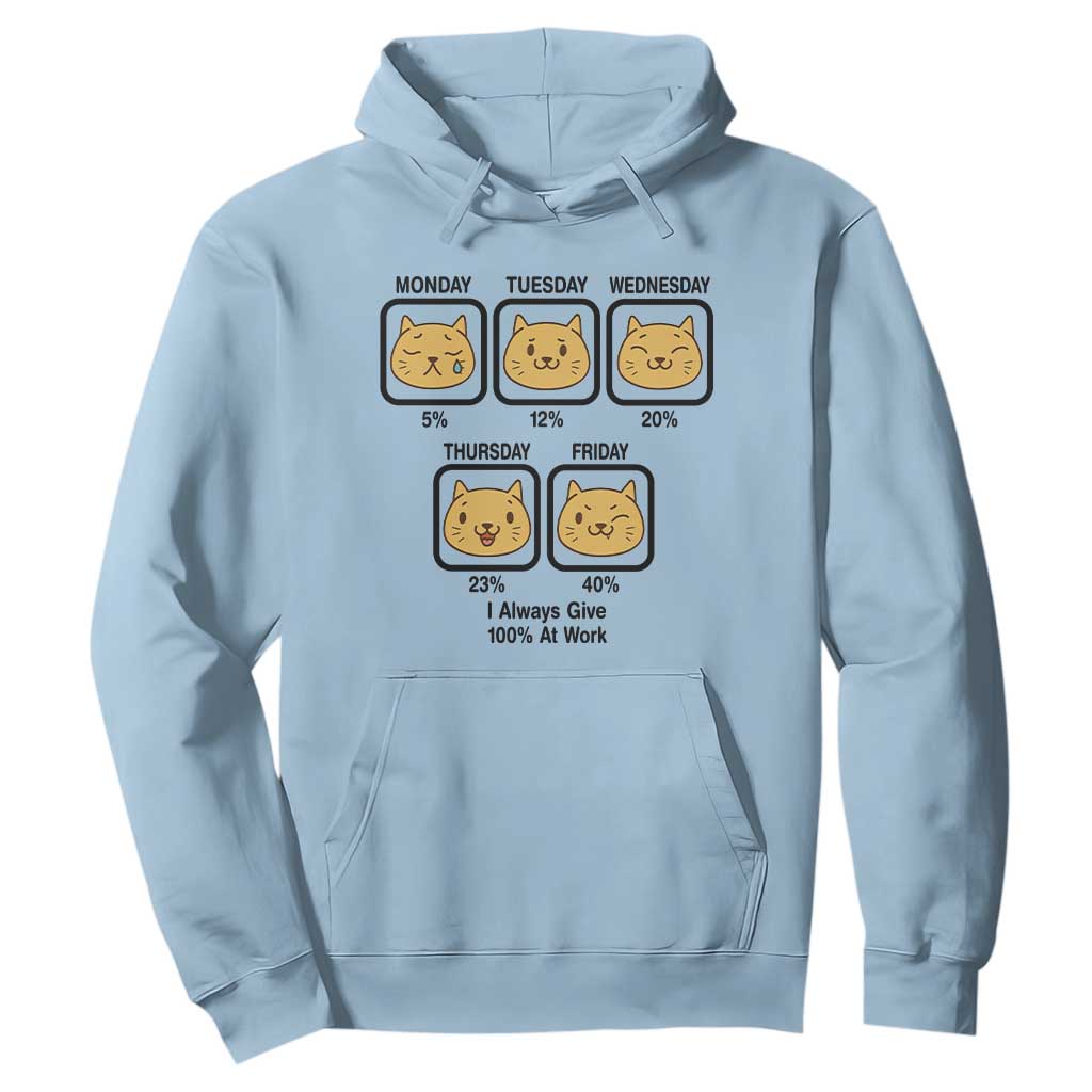 Funny Cat Office Mood Hoodie I Always Give 100% At Work Quote TS12 Light Blue Print Your Wear