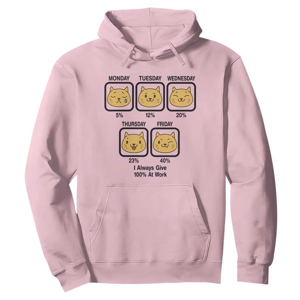 Funny Cat Office Mood Hoodie I Always Give 100% At Work Quote TS12 Light Pink Print Your Wear