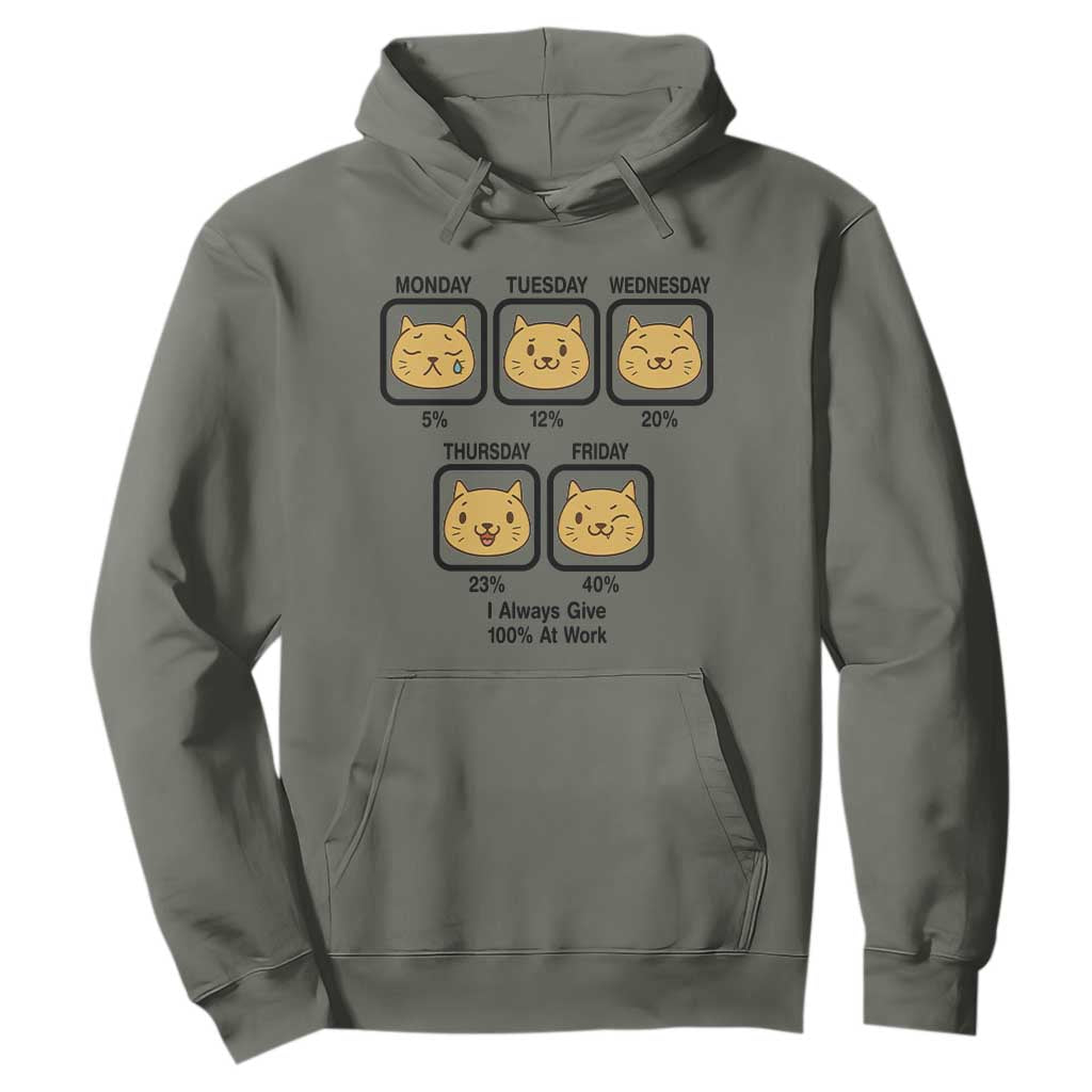 Funny Cat Office Mood Hoodie I Always Give 100% At Work Quote TS12 Military Green Print Your Wear