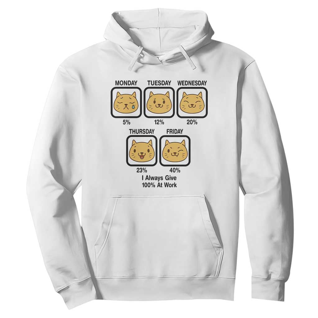 Funny Cat Office Mood Hoodie I Always Give 100% At Work Quote TS12 White Print Your Wear