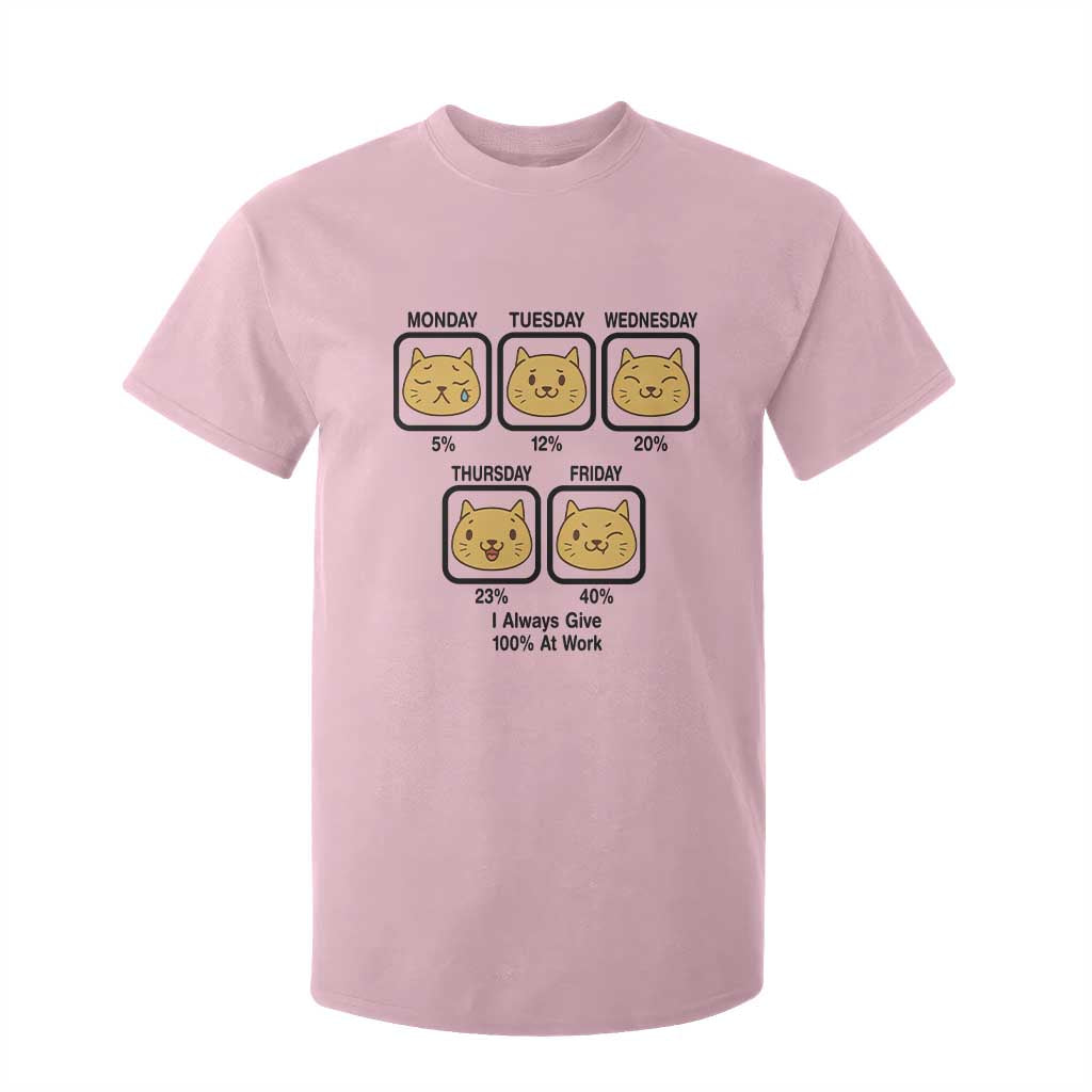 Funny Cat Office Mood T Shirt For Kid I Always Give 100% At Work Quote TS12 Light Pink Print Your Wear