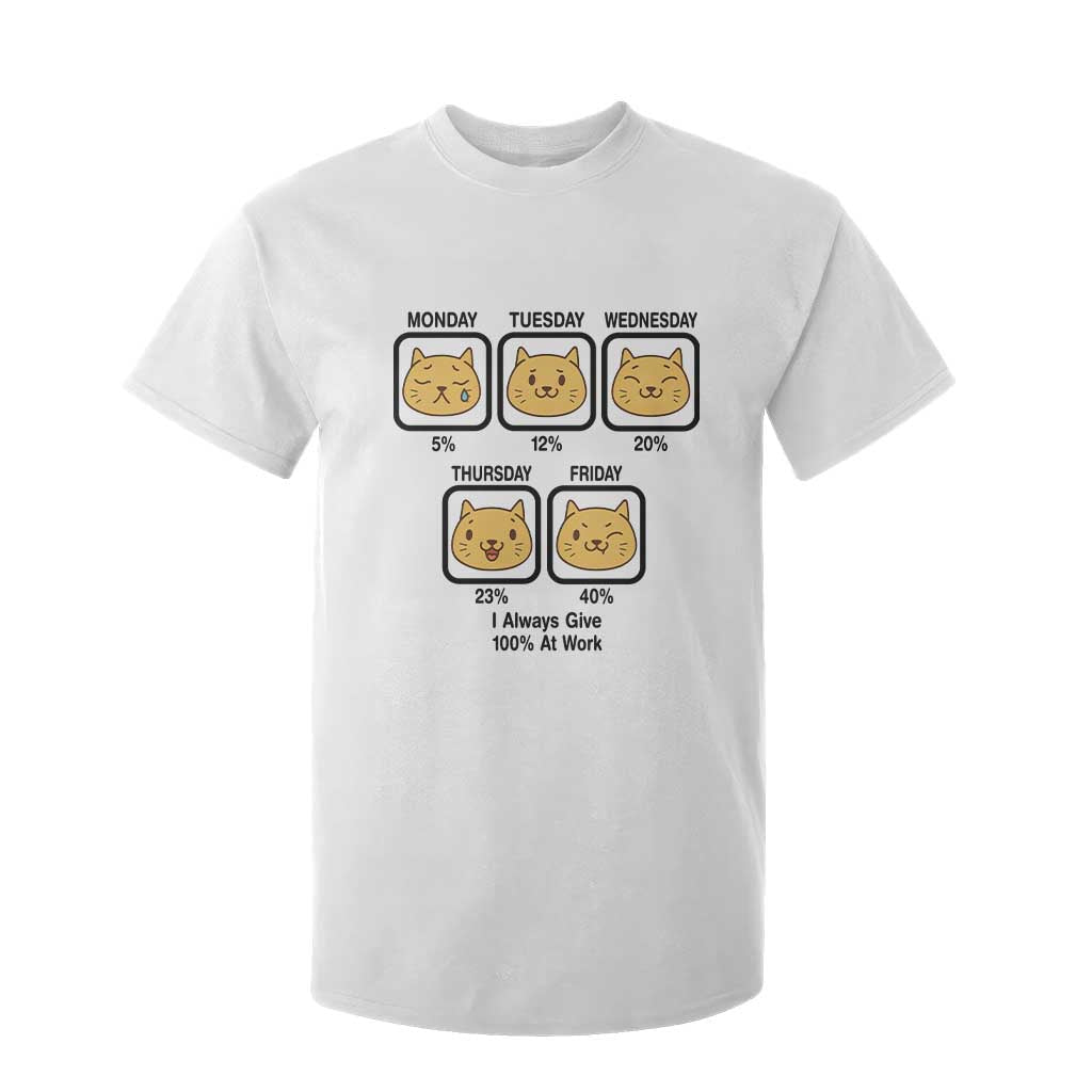 Funny Cat Office Mood T Shirt For Kid I Always Give 100% At Work Quote TS12 White Print Your Wear