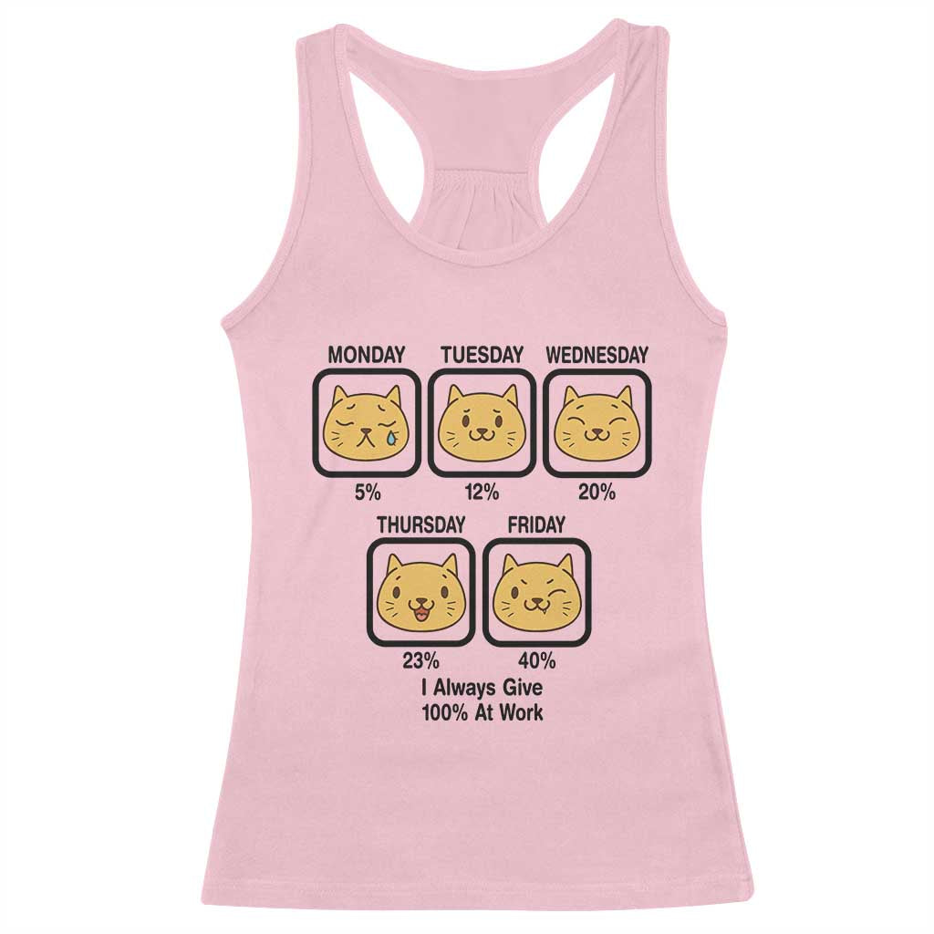 Funny Cat Office Mood Racerback Tank Top I Always Give 100% At Work Quote TS12 Light Pink Print Your Wear