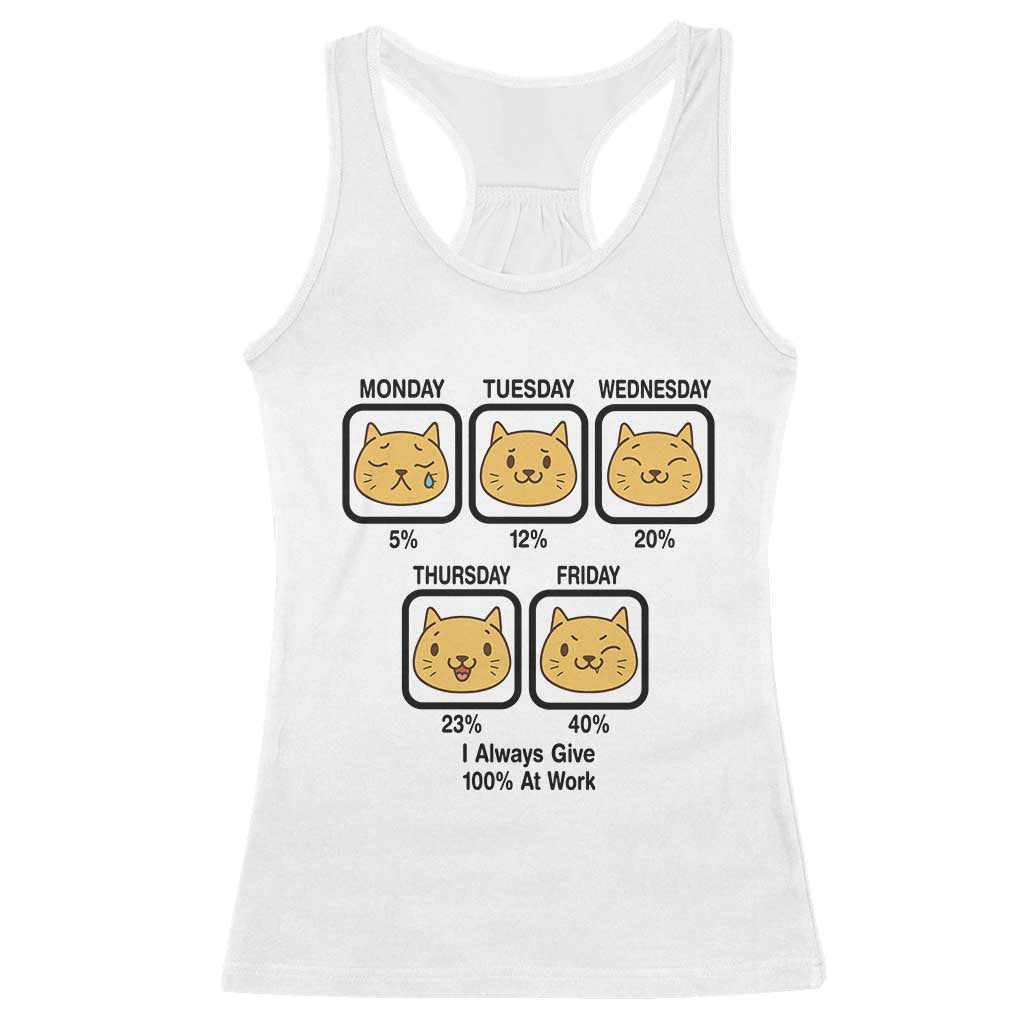 Funny Cat Office Mood Racerback Tank Top I Always Give 100% At Work Quote TS12 White Print Your Wear