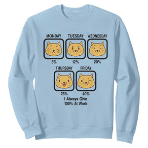 Funny Cat Office Mood Sweatshirt I Always Give 100% At Work Quote TS12 Light Blue Print Your Wear