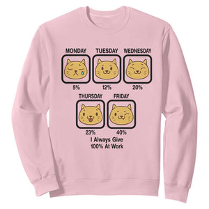 Funny Cat Office Mood Sweatshirt I Always Give 100% At Work Quote TS12 Light Pink Print Your Wear