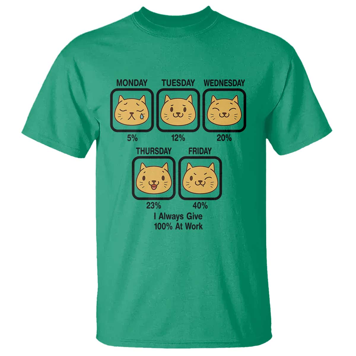 Funny Cat Office Mood T Shirt I Always Give 100% At Work Quote TS12 Irish Green Print Your Wear