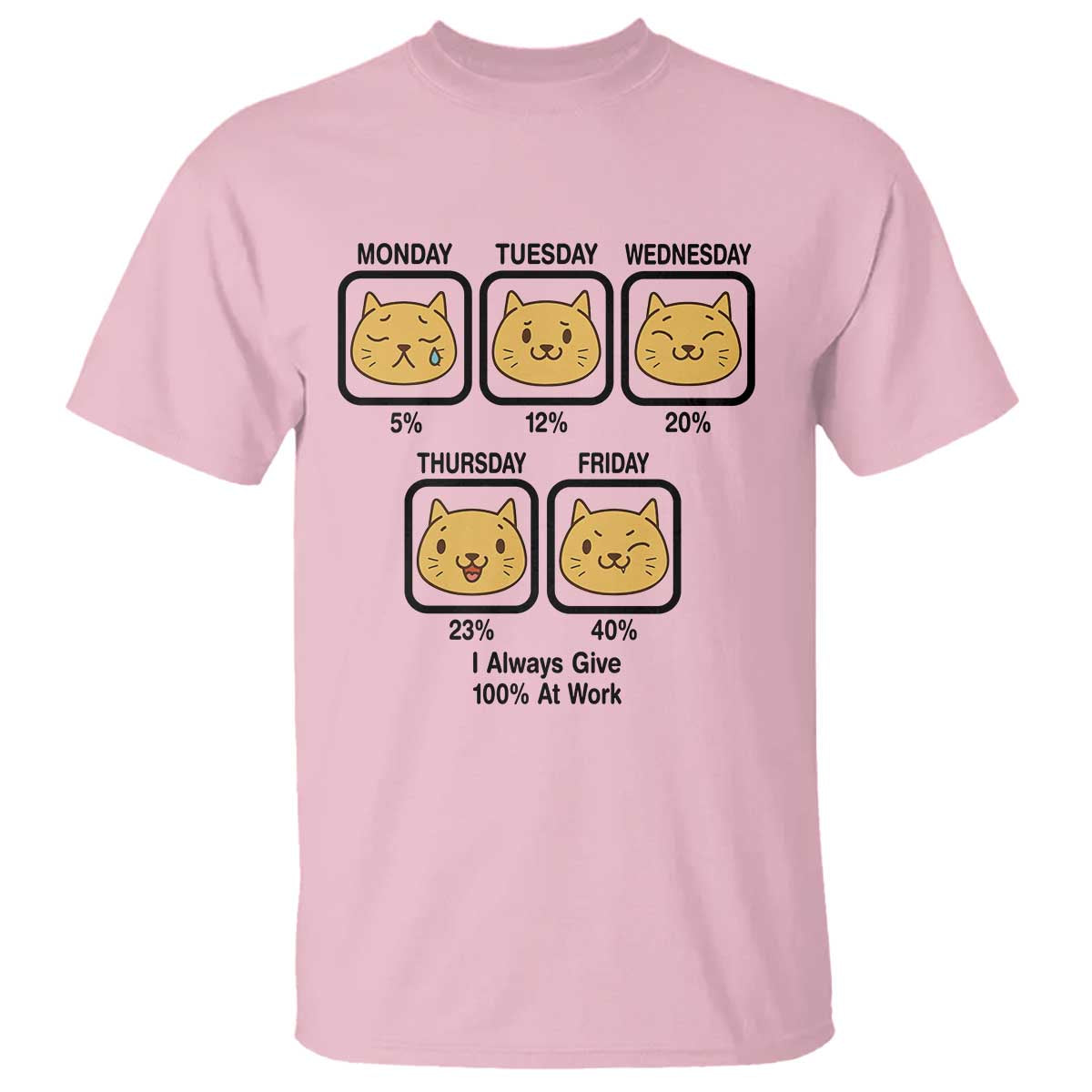 Funny Cat Office Mood T Shirt I Always Give 100% At Work Quote TS12 Light Pink Print Your Wear