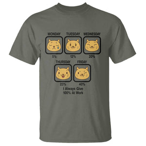 Funny Cat Office Mood T Shirt I Always Give 100% At Work Quote TS12 Military Green Print Your Wear