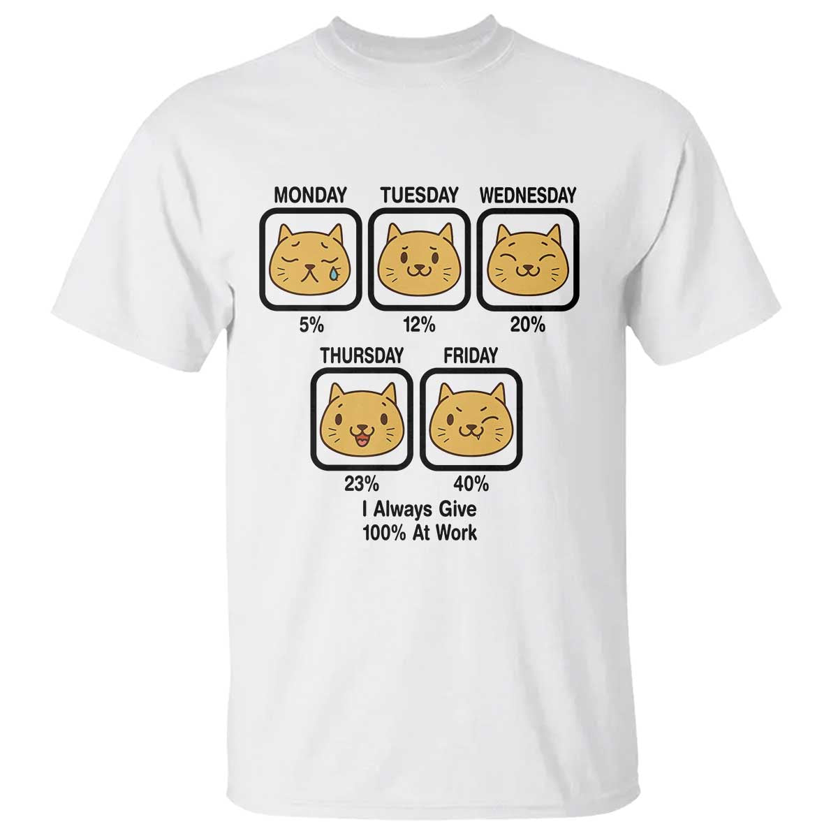 Funny Cat Office Mood T Shirt I Always Give 100% At Work Quote TS12 White Print Your Wear