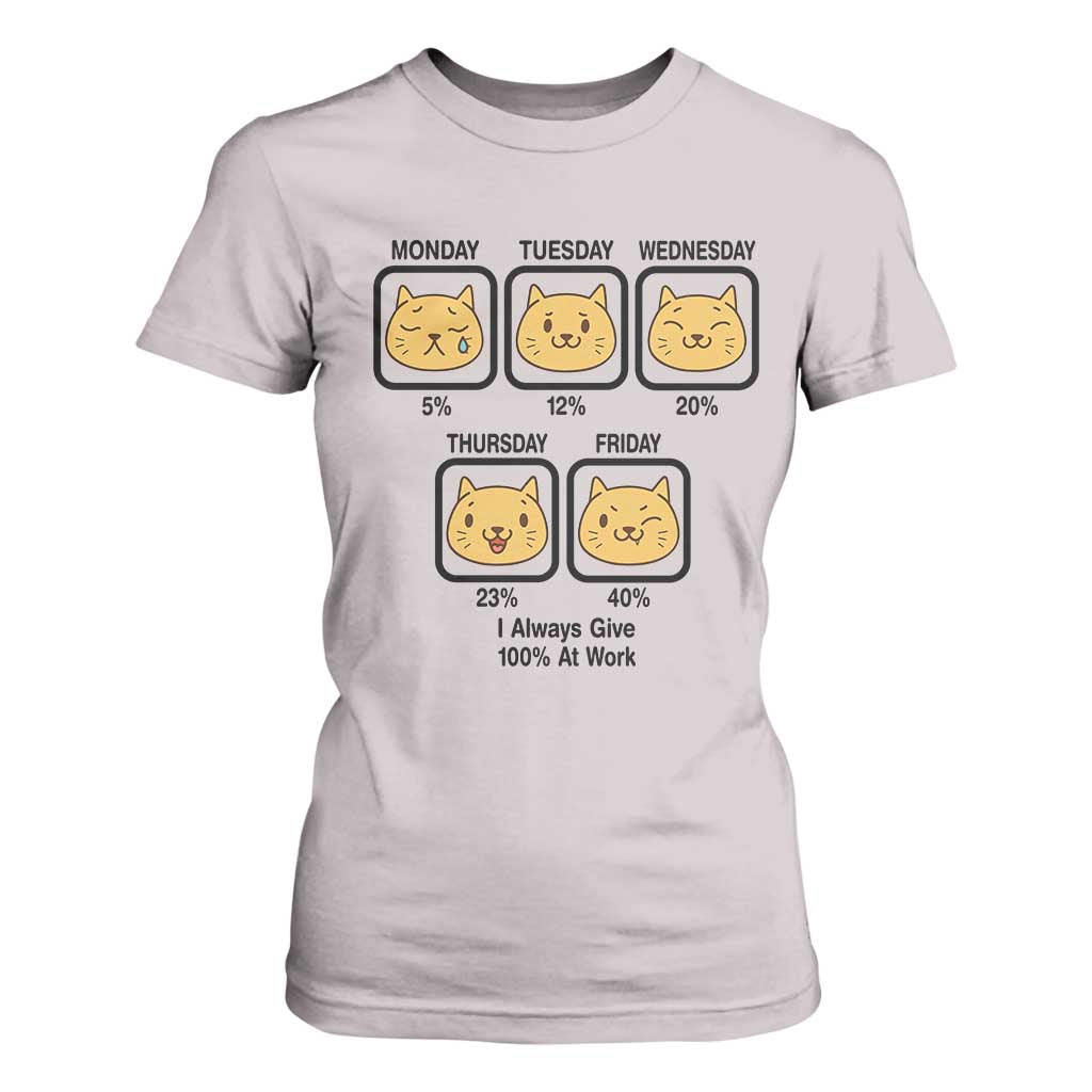 Funny Cat Office Mood T Shirt For Women I Always Give 100% At Work Quote TS12 Ice Gray Print Your Wear