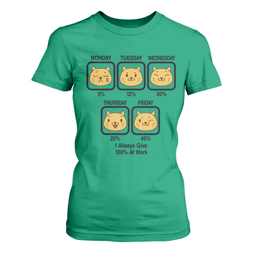 Funny Cat Office Mood T Shirt For Women I Always Give 100% At Work Quote TS12 Irish Green Print Your Wear
