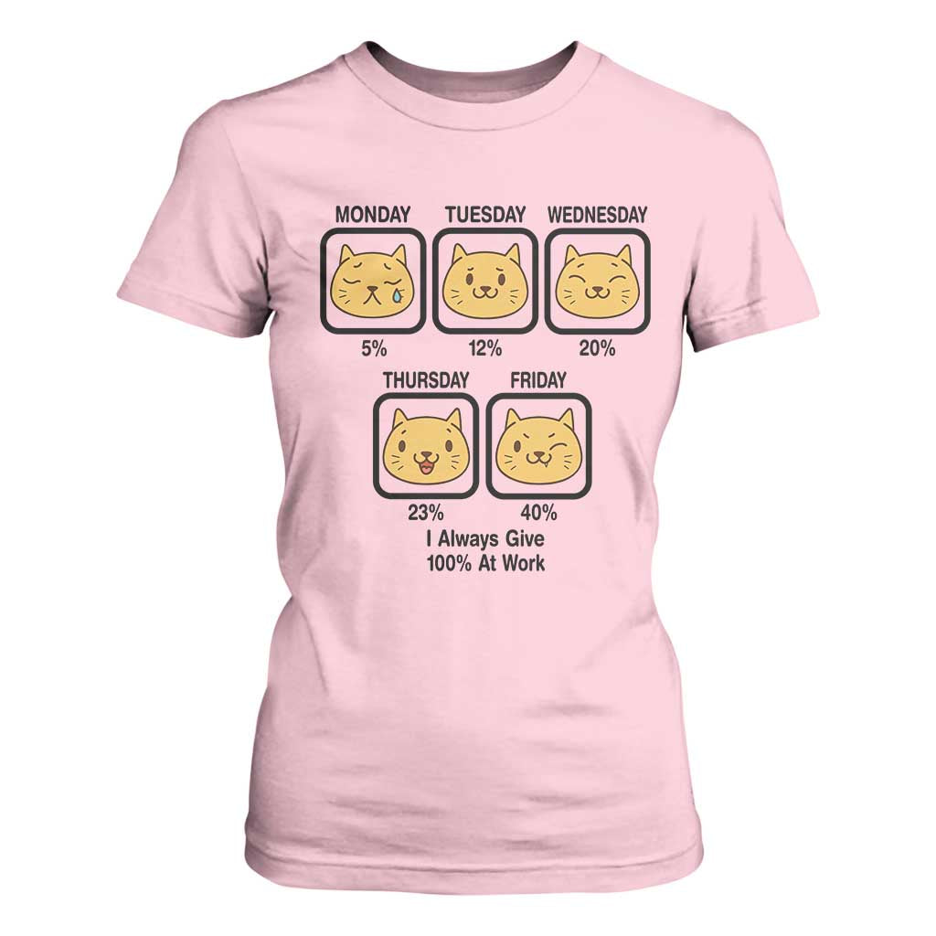 Funny Cat Office Mood T Shirt For Women I Always Give 100% At Work Quote TS12 Light Pink Print Your Wear