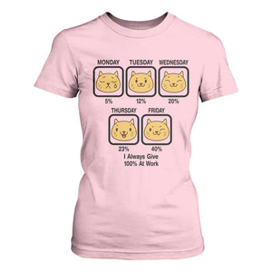 Funny Cat Office Mood T Shirt For Women I Always Give 100% At Work Quote TS12 Light Pink Print Your Wear
