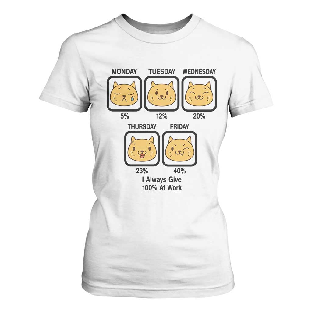 Funny Cat Office Mood T Shirt For Women I Always Give 100% At Work Quote TS12 White Print Your Wear
