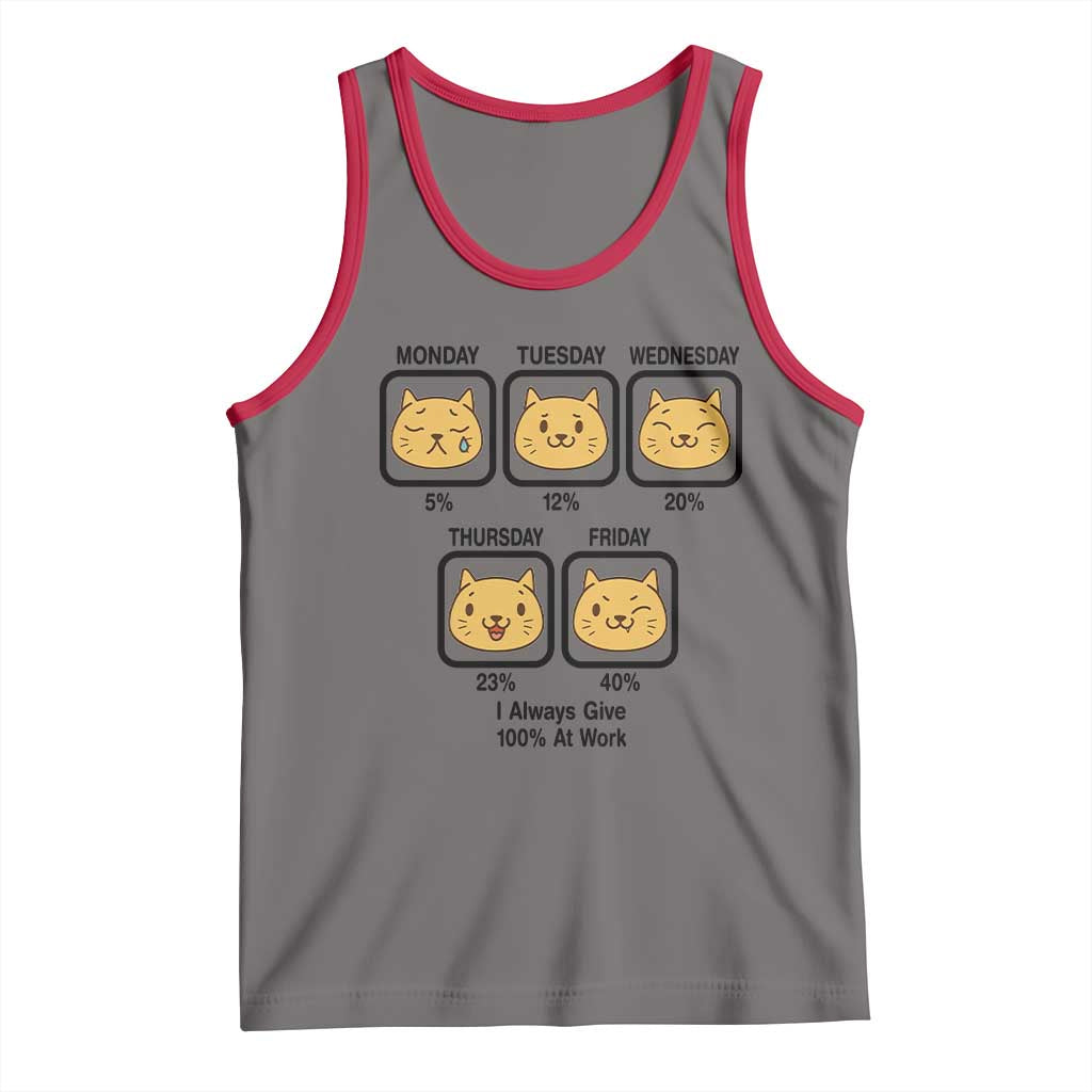 Funny Cat Office Mood Tank Top I Always Give 100% At Work Quote TS12 Deep Heather Red Print Your Wear