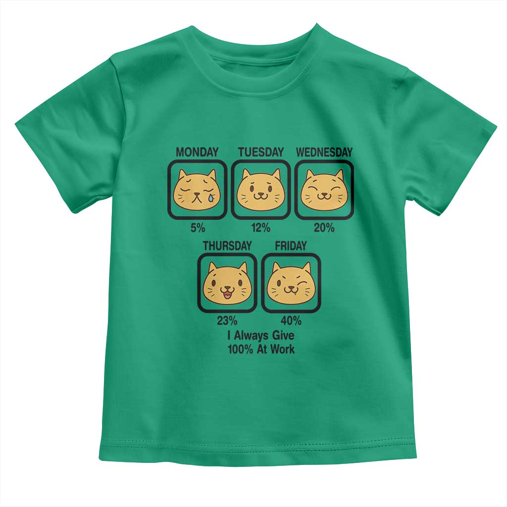 Funny Cat Office Mood Toddler T Shirt I Always Give 100% At Work Quote TS12 Irish Green Print Your Wear