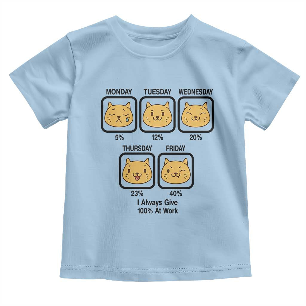 Funny Cat Office Mood Toddler T Shirt I Always Give 100% At Work Quote TS12 Light Blue Print Your Wear