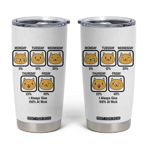 Funny Cat Office Mood Tumbler Cup I Always Give 100% At Work Quote TS12 White Print Your Wear