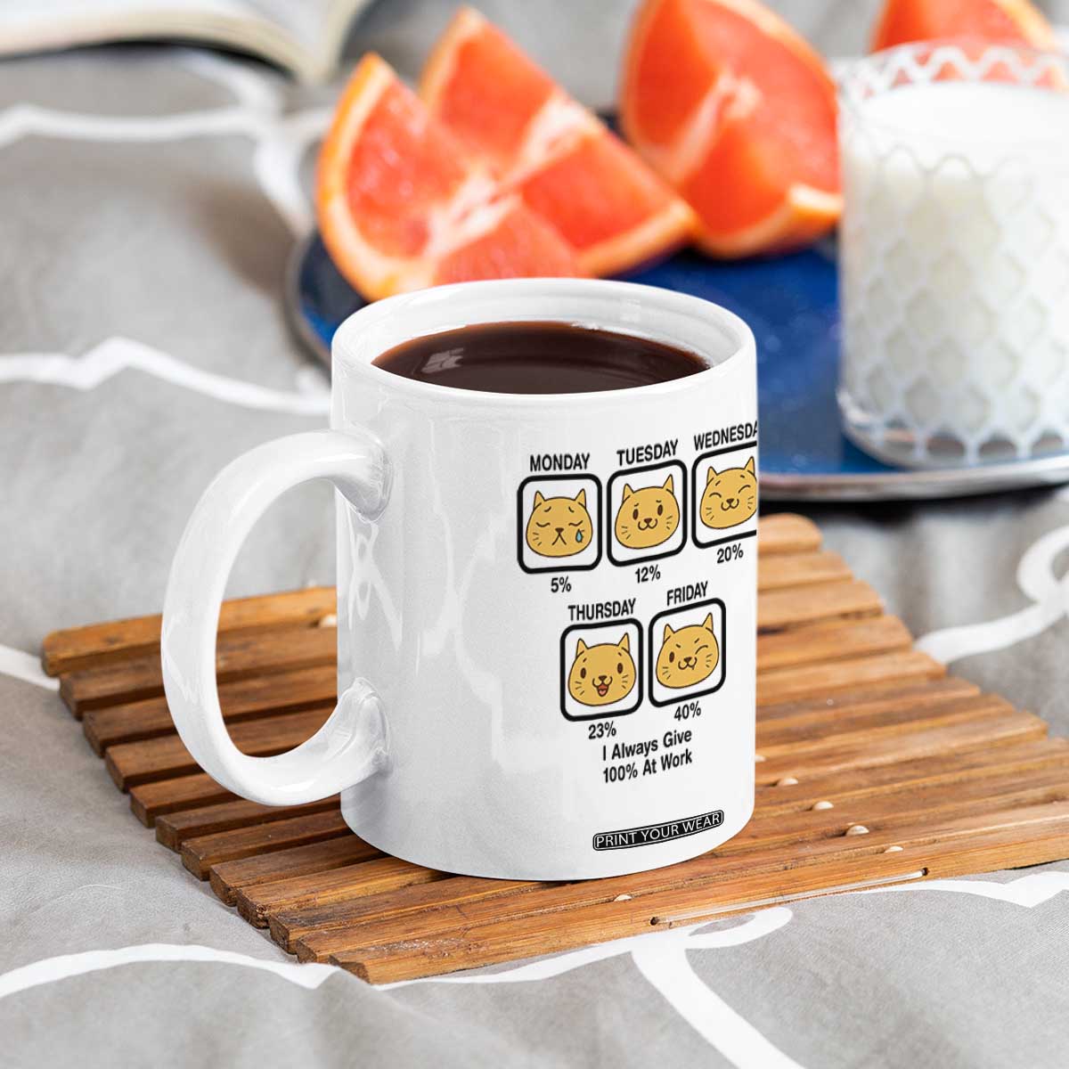 Funny Cat Office Mood Coffee Mug I Always Give 100% At Work Quote TS12 Print Your Wear