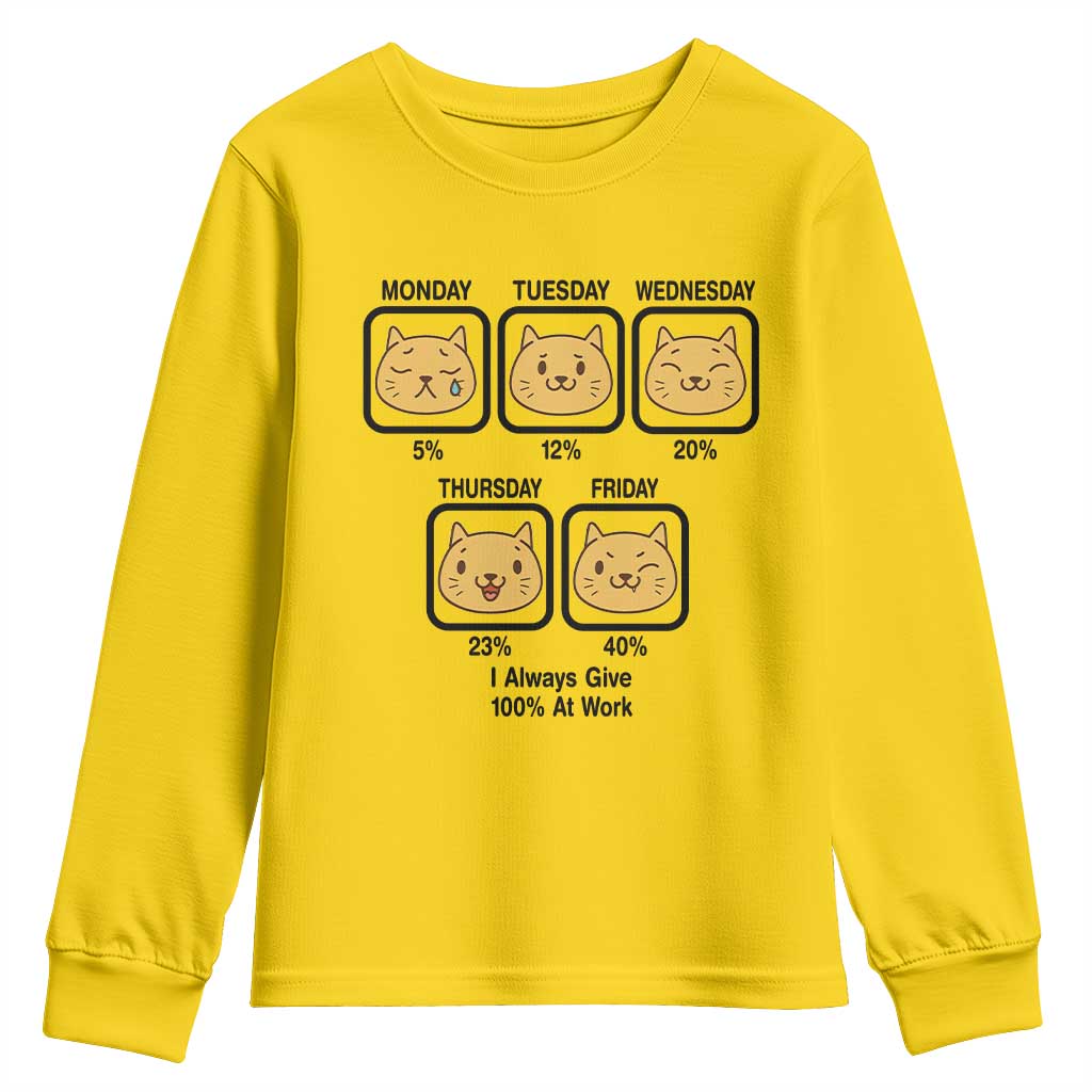 Funny Cat Office Mood Youth Sweatshirt I Always Give 100% At Work Quote TS12 Daisy Print Your Wear