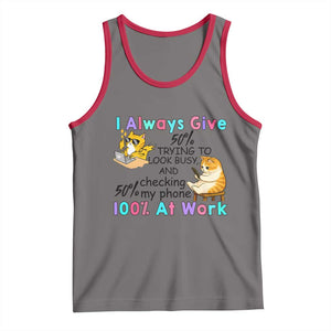 Sarcastic Cat Lover Tank Top I Always Give 100% At Work Office Humor TS12 Deep Heather Red Print Your Wear