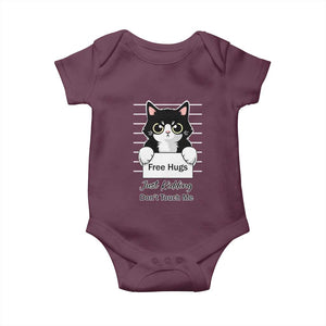 Funny Black Cat Quote Baby Onesie Free Hugs Just Kidding Do Not Touch Me TS12 Maroon Print Your Wear