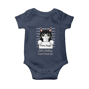 Funny Black Cat Quote Baby Onesie Free Hugs Just Kidding Do Not Touch Me TS12 Navy Print Your Wear