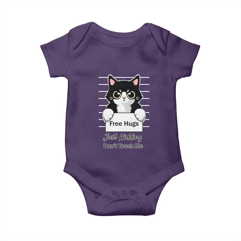 Funny Black Cat Quote Baby Onesie Free Hugs Just Kidding Do Not Touch Me TS12 Purple Print Your Wear