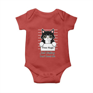 Funny Black Cat Quote Baby Onesie Free Hugs Just Kidding Do Not Touch Me TS12 Red Print Your Wear